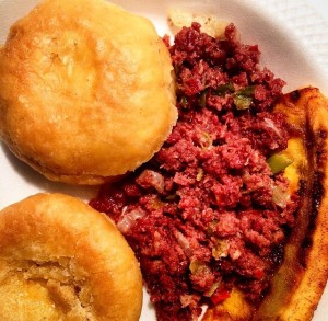 Bully Beef with Johnny Cakes and Fried Plantains - Photo by _Rankz