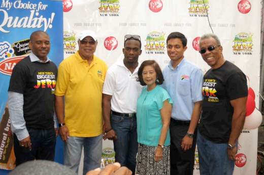 The Grace Jamaican Jerk Festival NY hosted a successful media launch and ‘A Taste of Jerk’ promotions at the VP Records Retail Store in Jamaica, NY Saturday, June 20th. Among those attending the launch were: L-R Eddy Edwards, President Jerk Festival USA Inc; Richard Elcock, Director Jerk Festival USA Inc; Nathaniel Smith, Radisson JFK; Justin Hoshue, National Bakery; Patricia Chin, Founder VP Records and Richard Lue, Director, Business Development, VP Records.