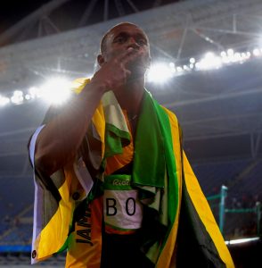 Usain Bolt blowing a kiss to the Rio Olympic fans - Photo by Errol Anderson