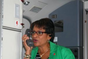 Southwest Airlines Vice President of Diversity and Inclusion Ms. Ellen Torbert welcomes passengers