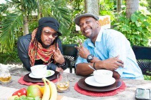 Chef Irie on the set of Taste the Islands TV with British Reggae Music Recording Artist, Maxi Priest.