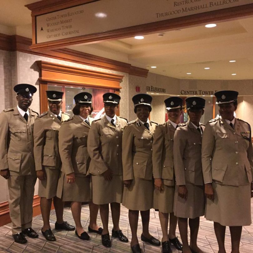 The Jamaica Constabulary Force Executives prepare to march in Washington DC with Police Chiefs throughout the US