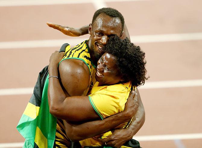 Usain Bolt and his Mothe