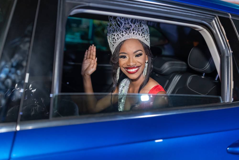 2022 Miss Jamaica Festival Queen leaving in car sponsored by Stewarts Auto Group