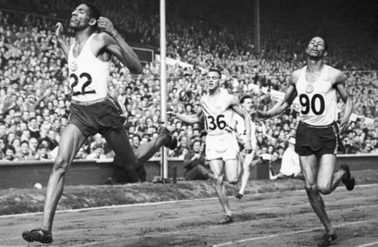 Arthur Wint (left) winning the 400m event at the 1948 Olympic games, coming from behind to defeat fellow Jamaican Herbert McKenley (right), who took silver.