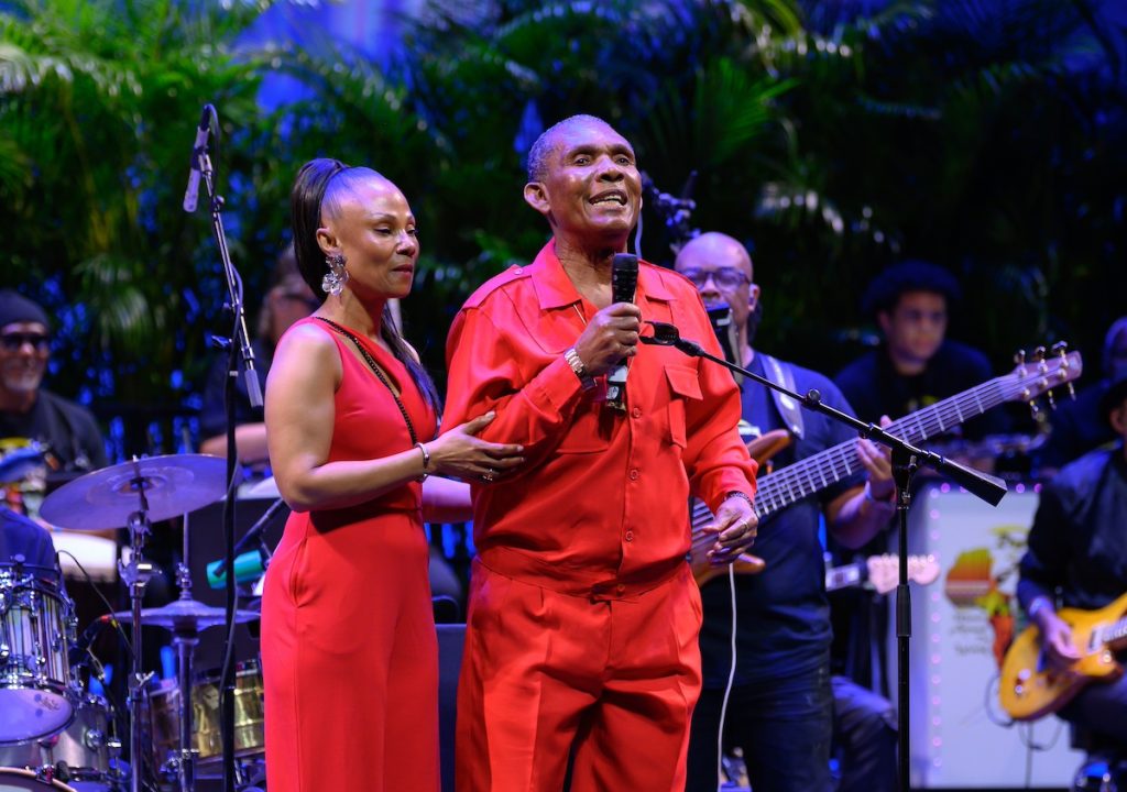 Ken Boothe and daughter on stage at Rythms of Africa South Florida Miramar