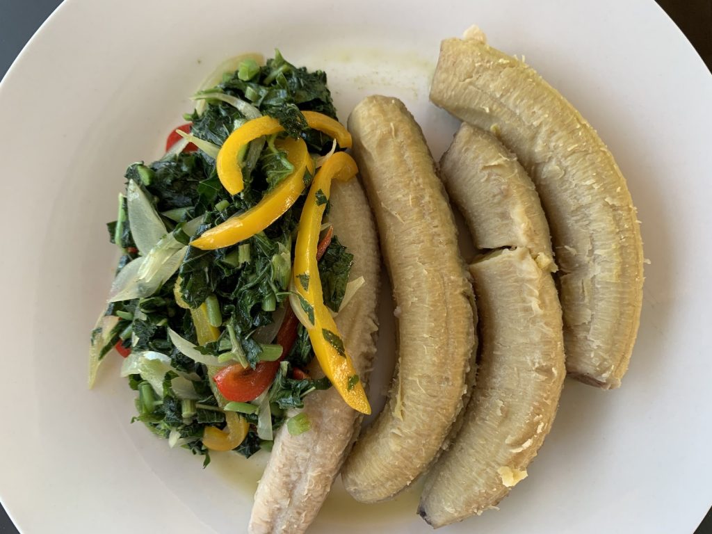 Callaloo and Boiled Green Bananas