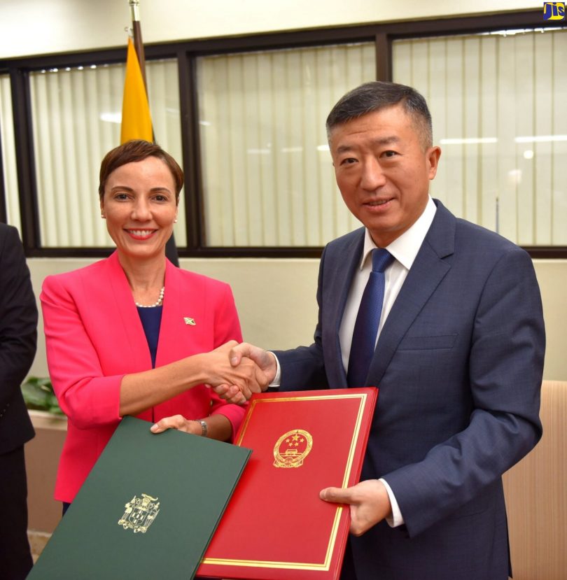 China ambassador to Jamaica Tian Qi Minister of Foreign Affairs and Foreign Trade Senator the Hon Kamina Johnson Smith