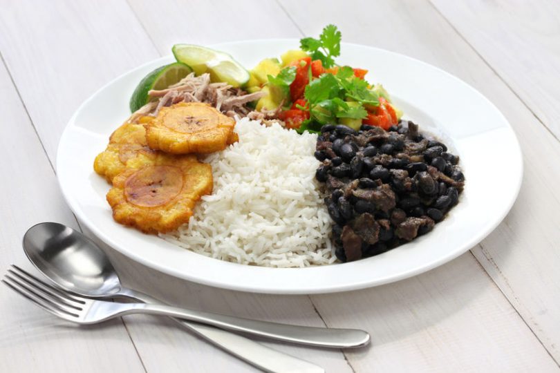 Foods to Try in Cuba tostones Black Bean Rice Pull Pork arroz con frijoles negros