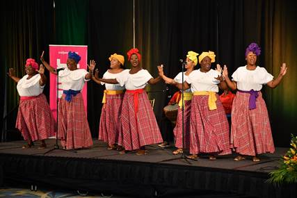 The Hatfield Dancers entertain delegates at the welcome breakfast for the first Land X-Change 2020 MICE Conference in Jamaica at the Hyatt Ziva Resort