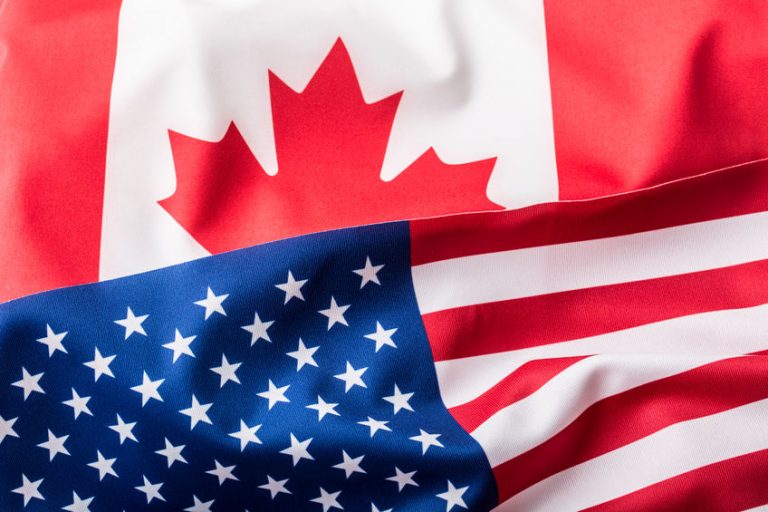 USA and Canada. USA flag and Canada flag