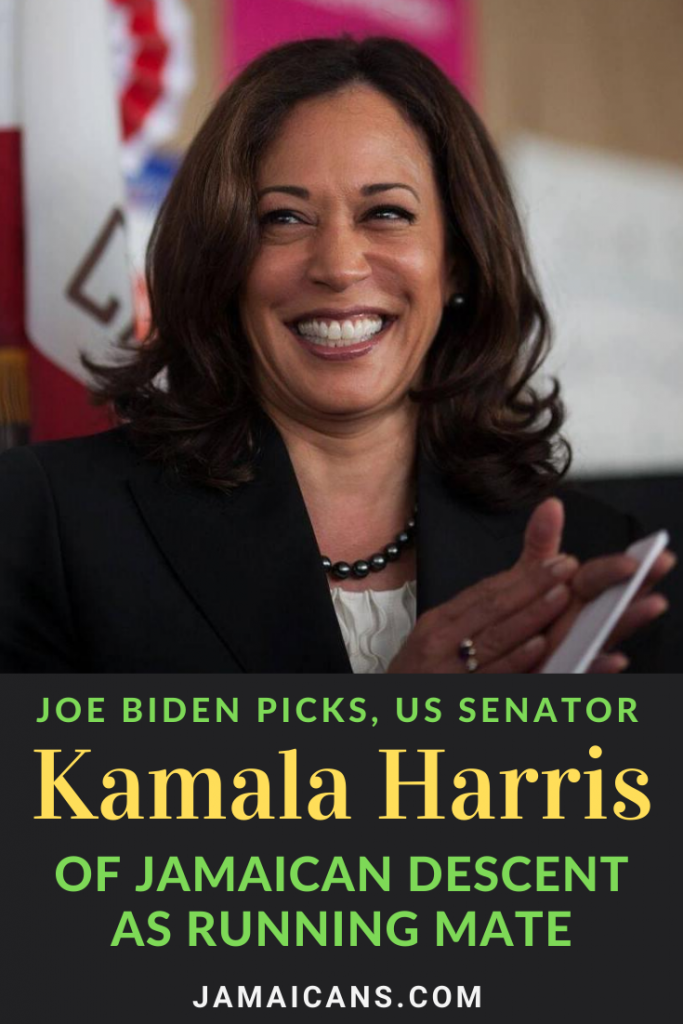 Joe Biden Picks Kamala Harris US Senator of Jamaican Descent as Running Mate - Pin