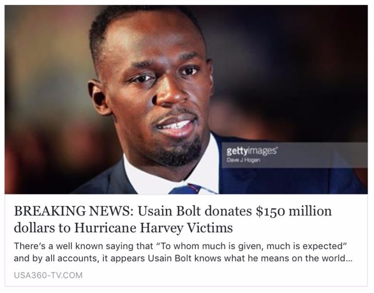 Usain Bolt Fake News Story Hurricane Harvey