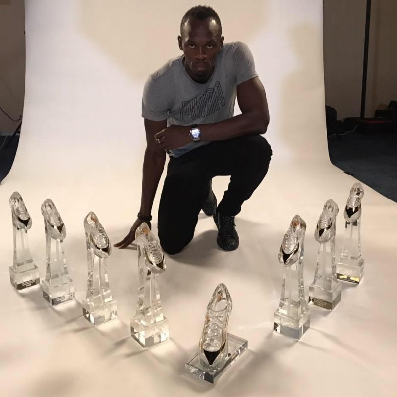 Usain Bolt shows off Golden Spikes Collection